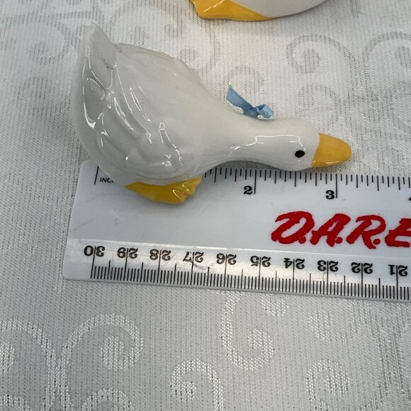 Ceramic Goose Figurine Set With Blue Ribbon Accents - Picture 10 of 10